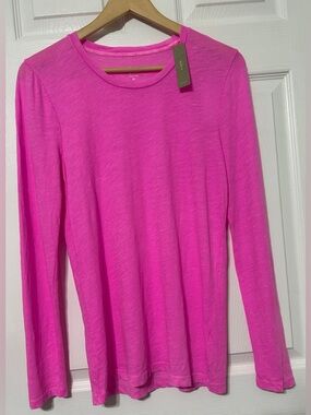 J.Crew Women’s Vintage Cotton Tee Top Bright Pink Long Sleeve NWT Size M